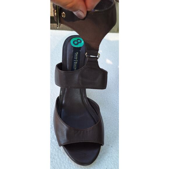 WHITE HOUSE BLACK MARKET Alianna Buckle Wedge Ankle Strap Heeled Sandals Brown 8 - Picture 10 of 10